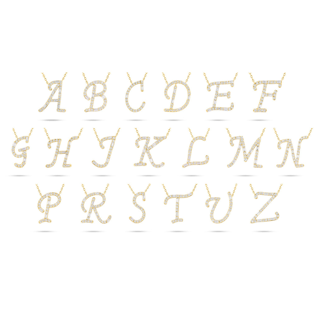 10K Gold 1.75ct Baguette & Round Diamond Initial Necklace