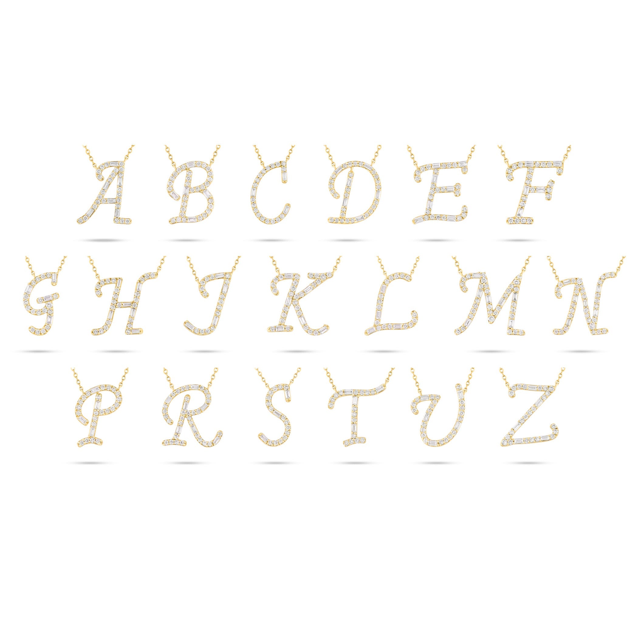 10K Gold 1.75ct Baguette & Round Diamond Initial Necklace
