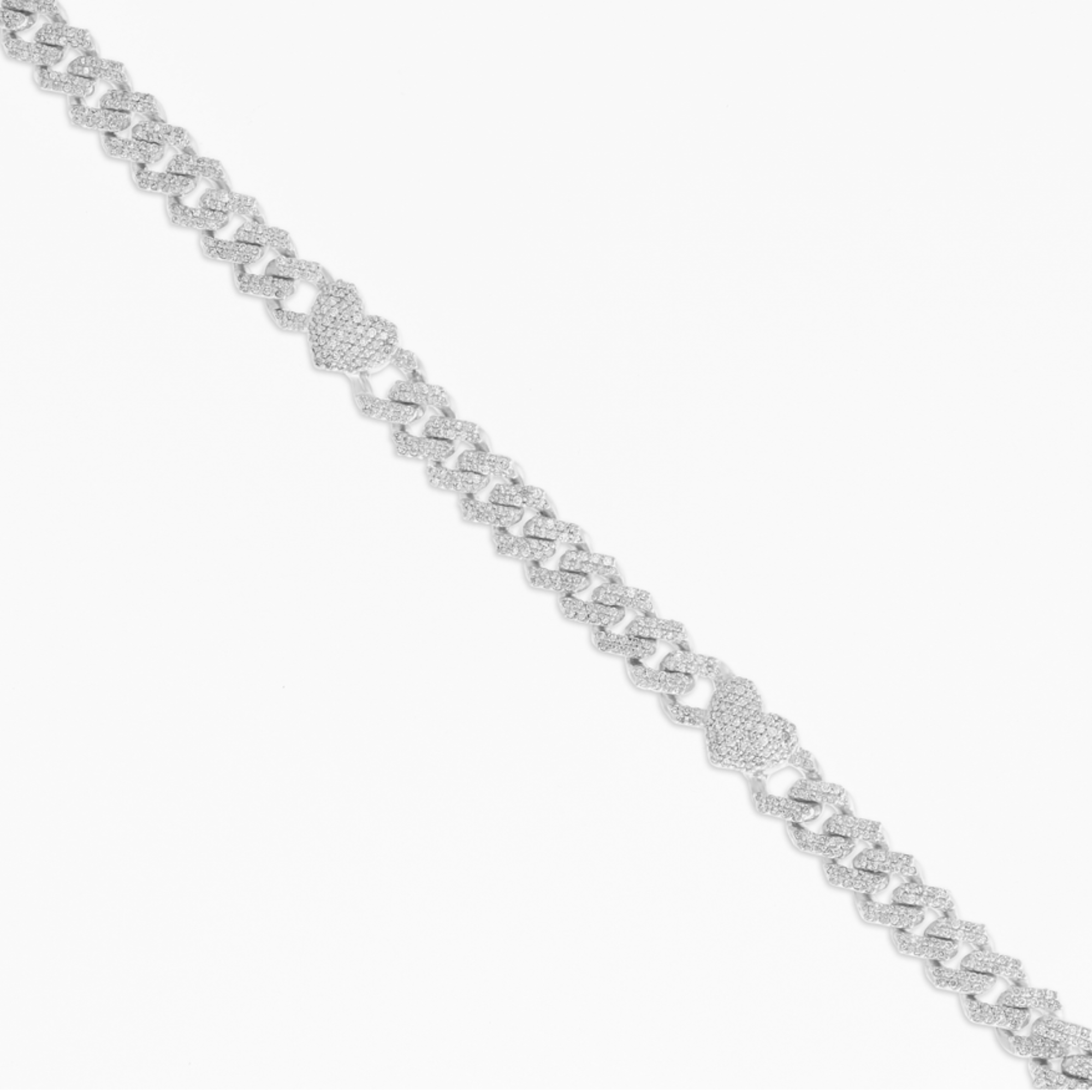 10K Gold 4.21ct Diamond Cuban Chain with Heart Motifs