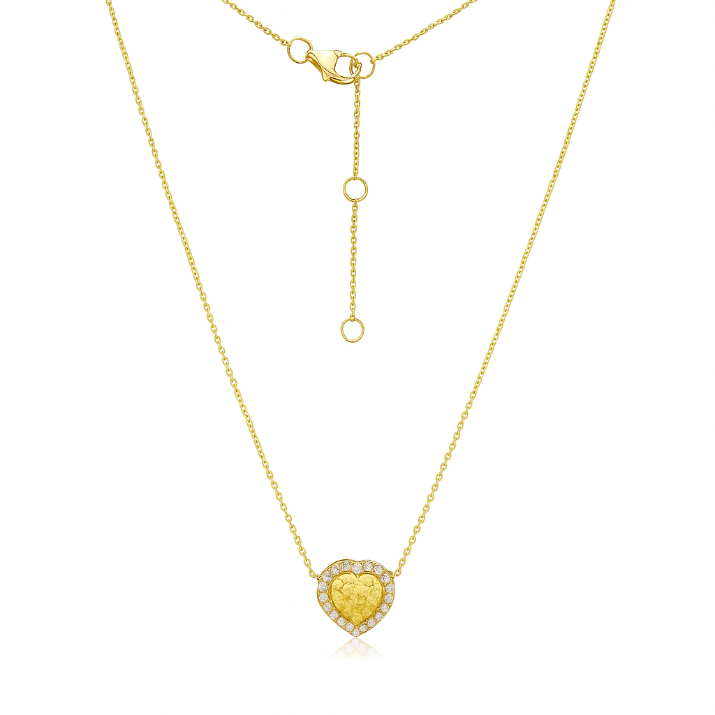 Yellow Diamond Double Halo Heart Shape Necklace (0.60 ct.) in 14K Gold