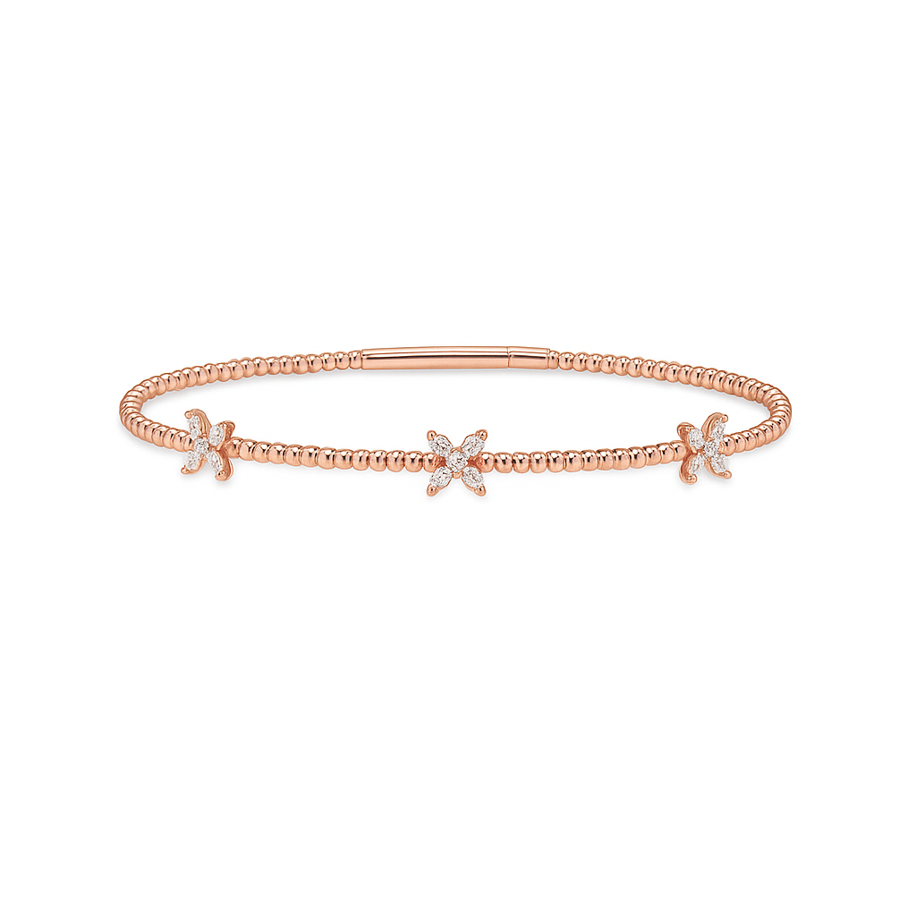 Marquise Flower Diamond Flexible Bangle Bracelet (0.40 ct.) in 14K Gold