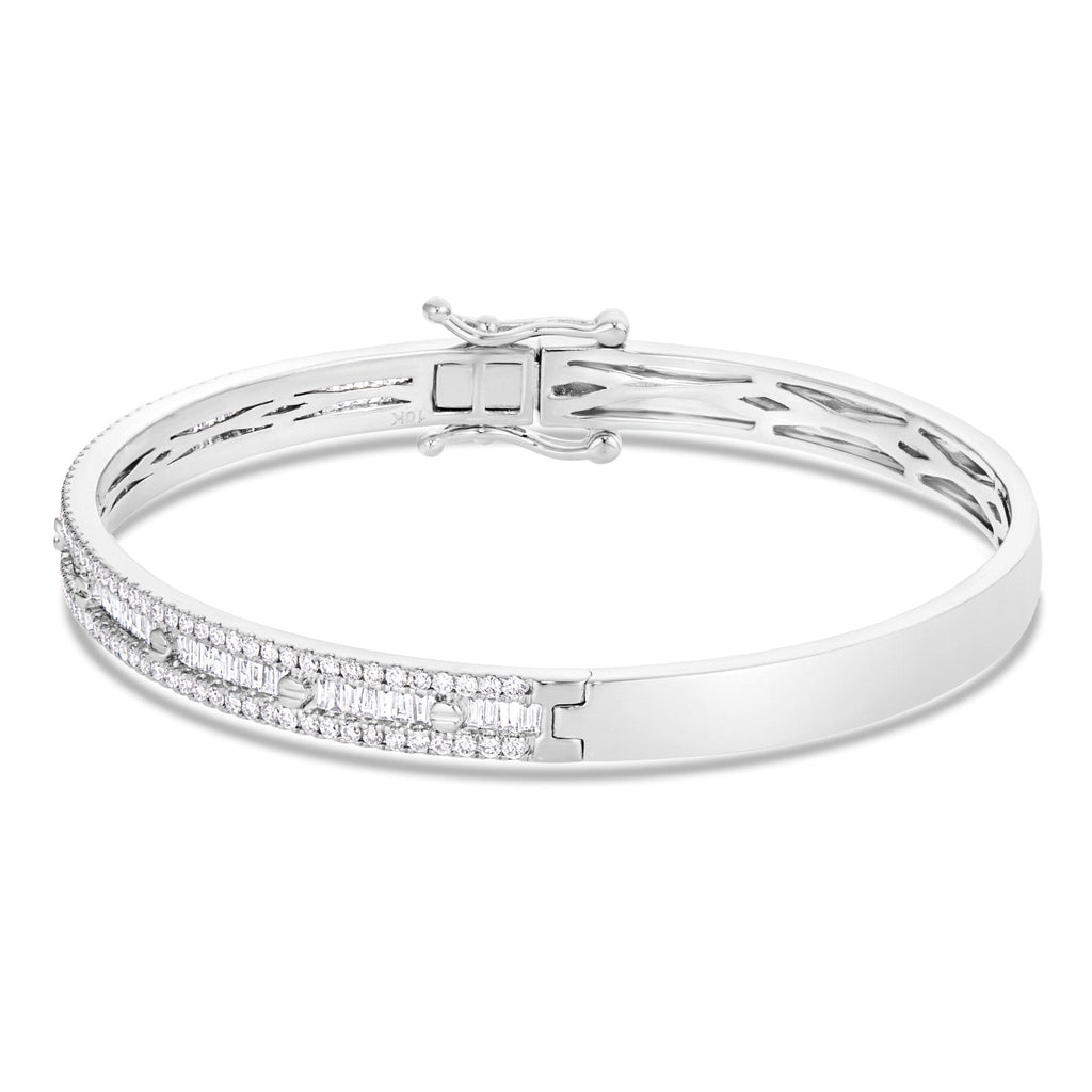 10K White Gold 2.25ct Baguette Diamond Bangle Bracelet