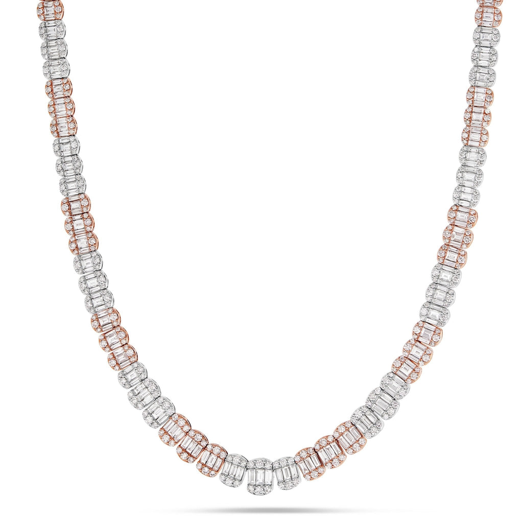 14K Two Tone 31.86ctw Baguette Diamond Chain