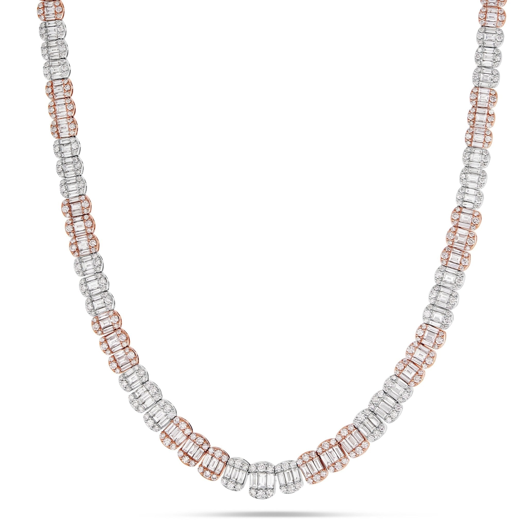 14K Two Tone 31.86ctw Baguette Diamond Chain