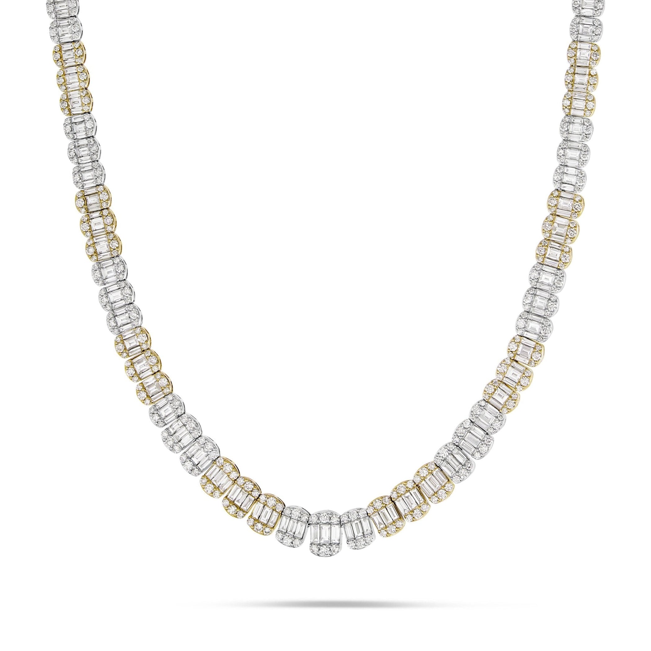 14K Two Tone 31.86ctw Baguette Diamond Chain