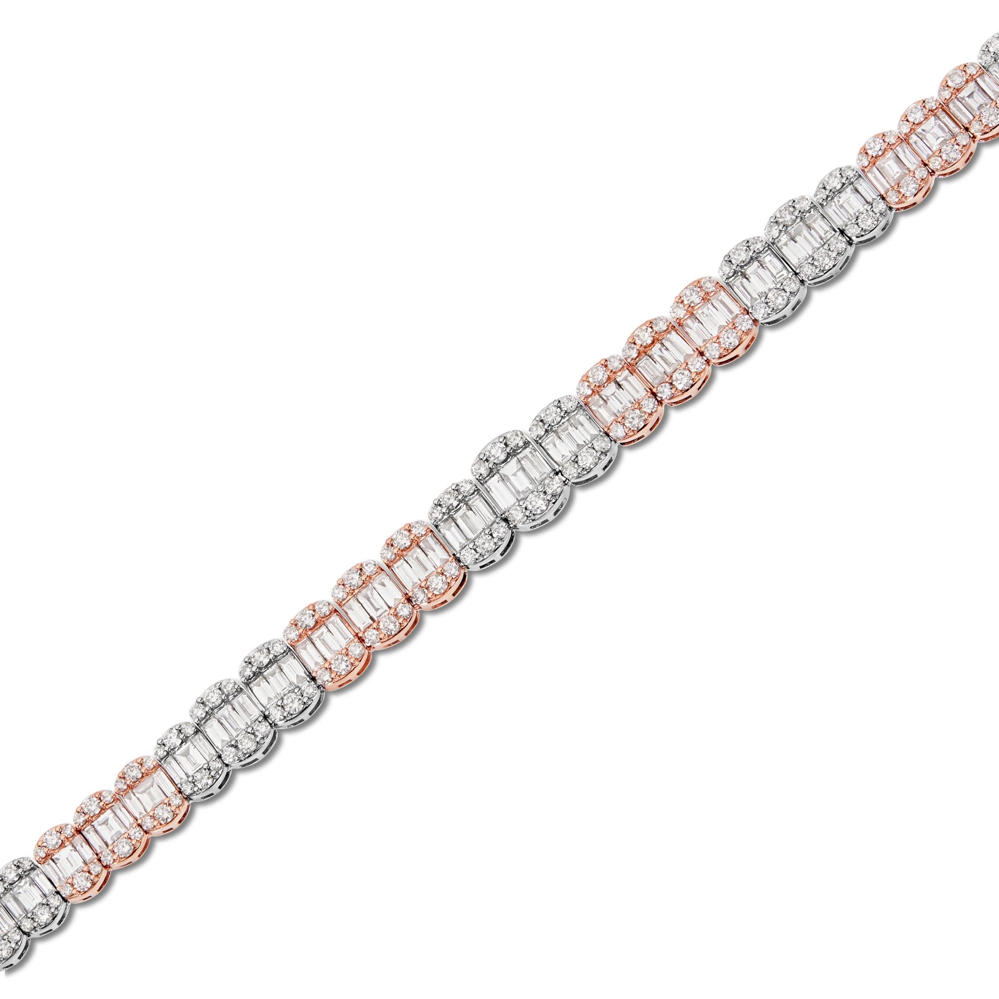 14K Two Tone 31.86ctw Baguette Diamond Chain