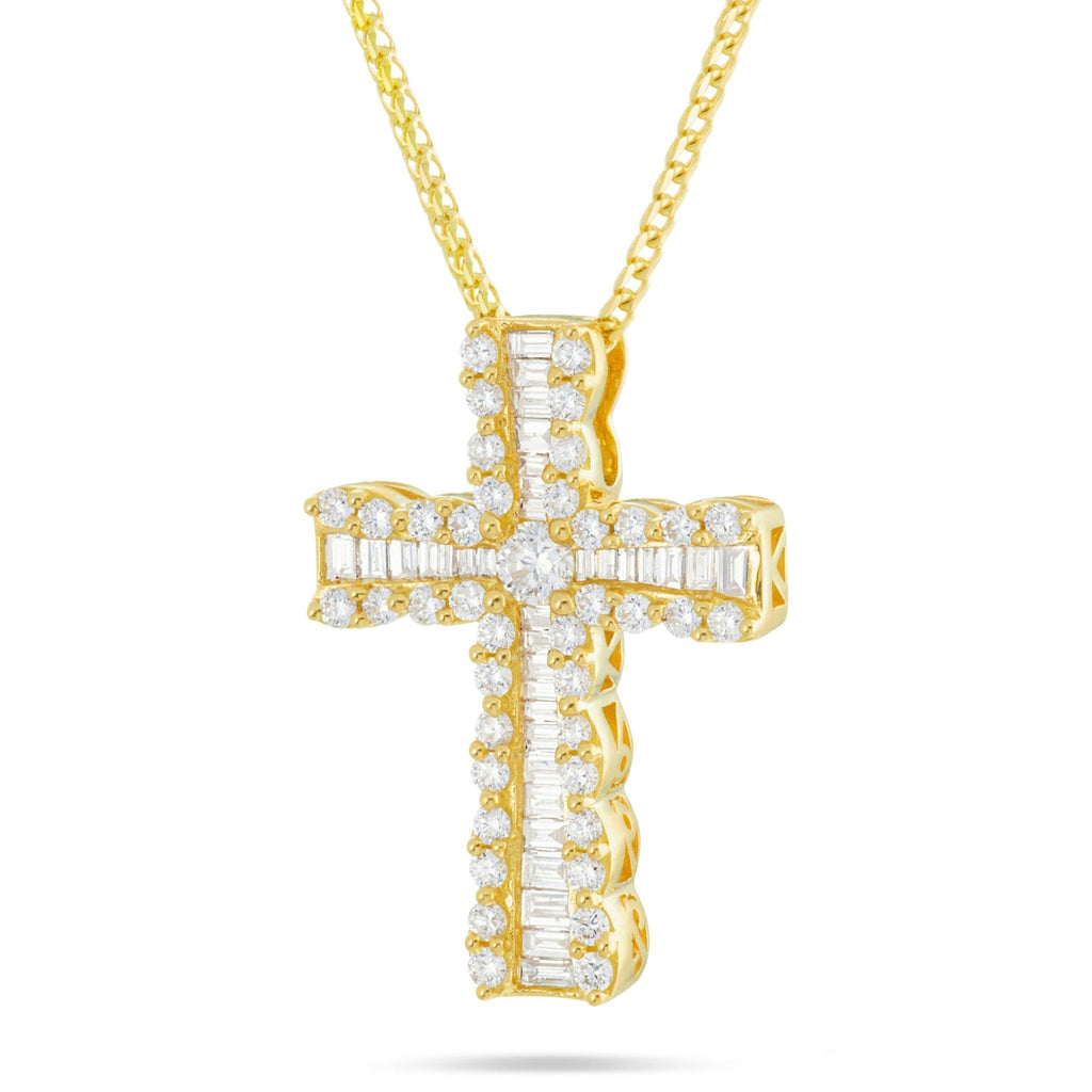 18K Gold 0.91ct Baguette Diamond Cross Pendant