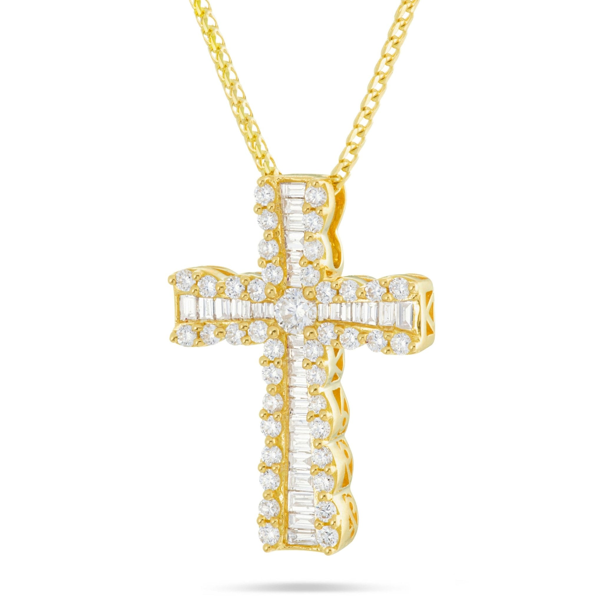 18K Gold 0.91ct Baguette Diamond Cross Pendant