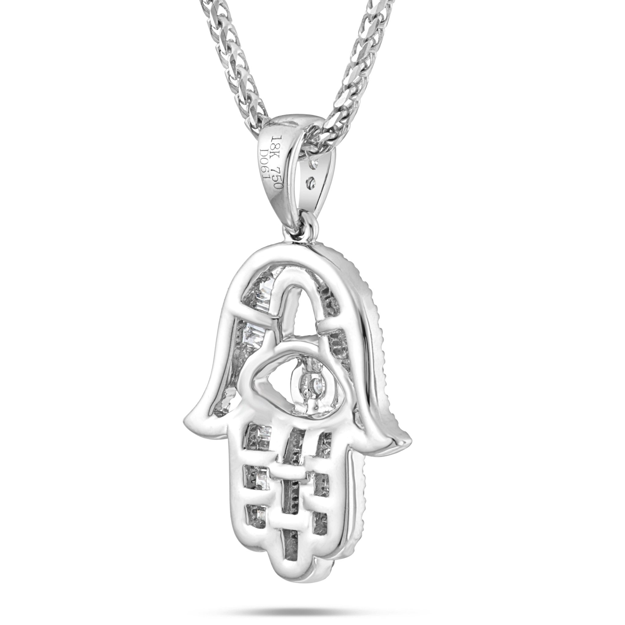 18K White Gold 0.61ct Baguette Diamond Hamsa Pendant