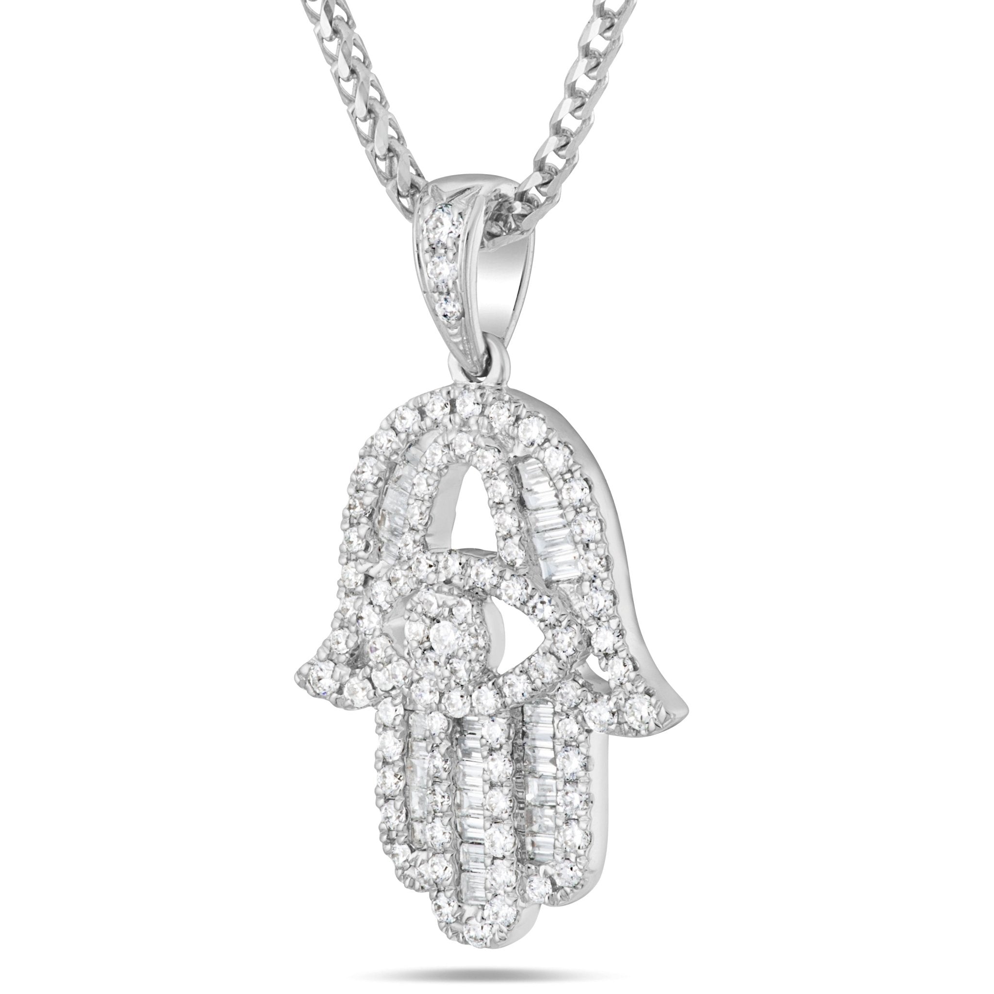 18K White Gold 0.61ct Baguette Diamond Hamsa Pendant