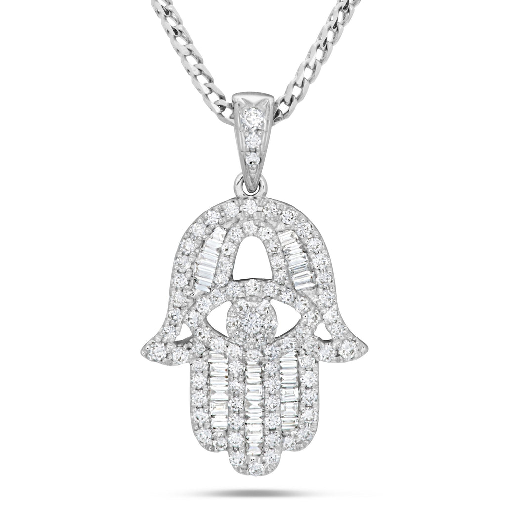 18K White Gold 0.61ct Baguette Diamond Hamsa Pendant
