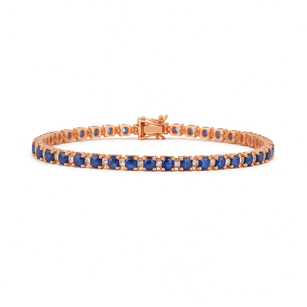 Alternate Sapphire Oval Shape & Emerald Cut Diamond Bracelet (11.00 ct.) in 14K Gold
