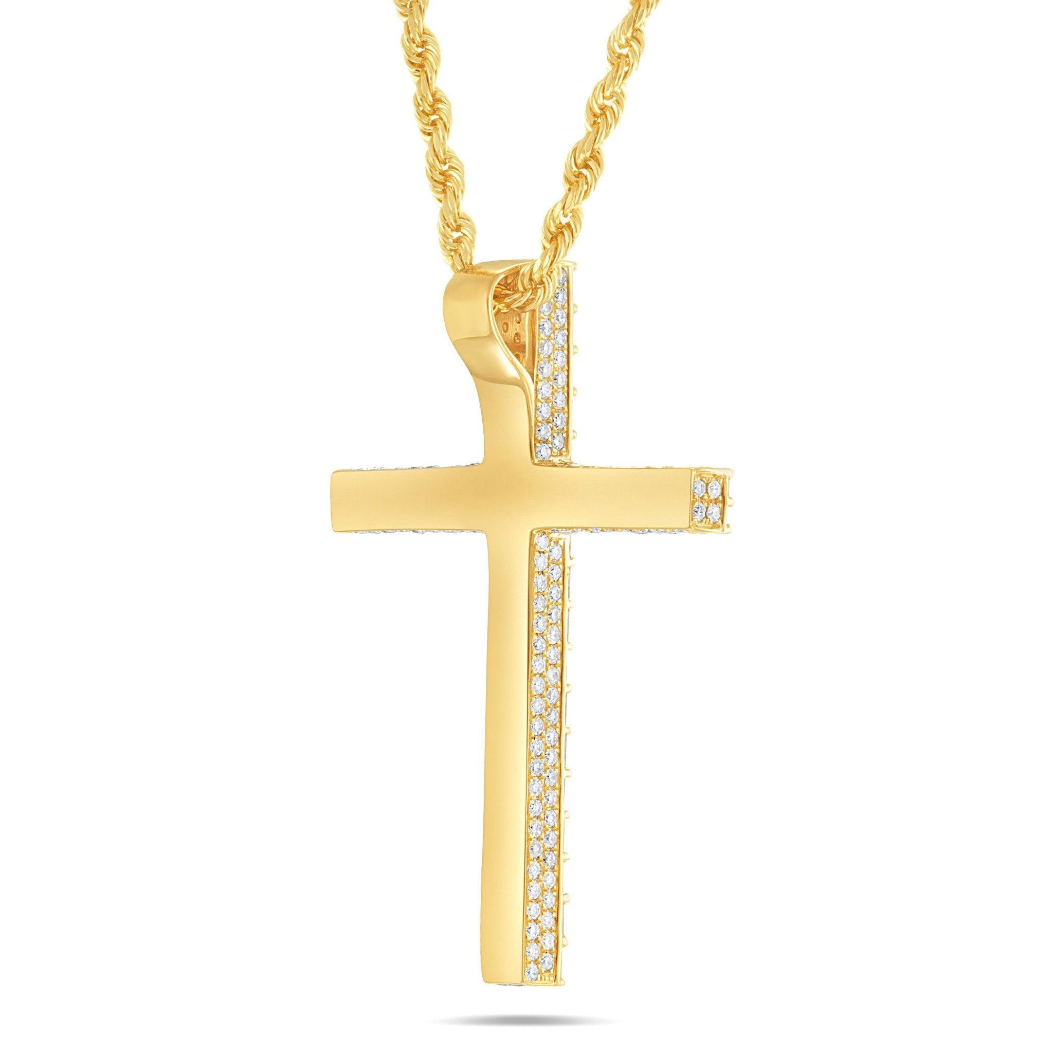 14K Gold 7.20ct Emerald Diamond Cross Pendant