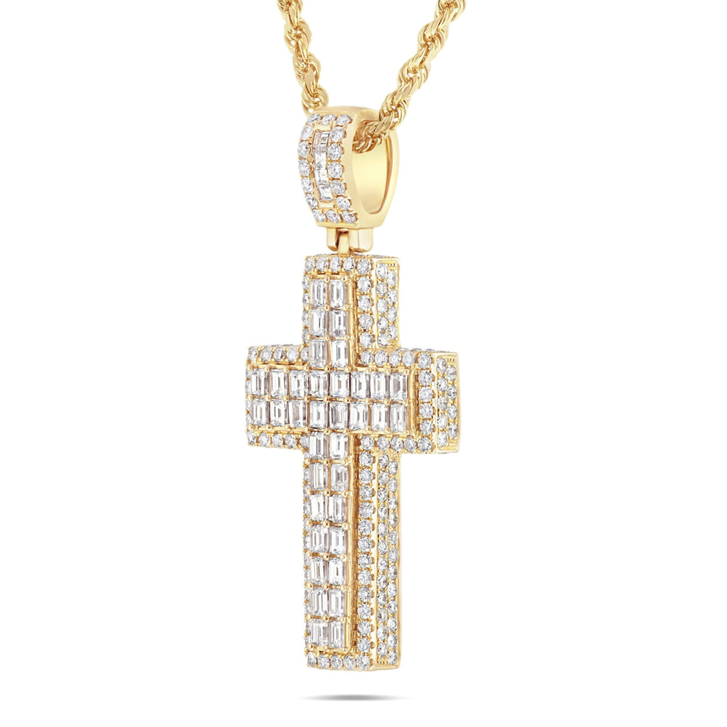 14K Gold 8.10ct Emerald Diamond Cross Pendant