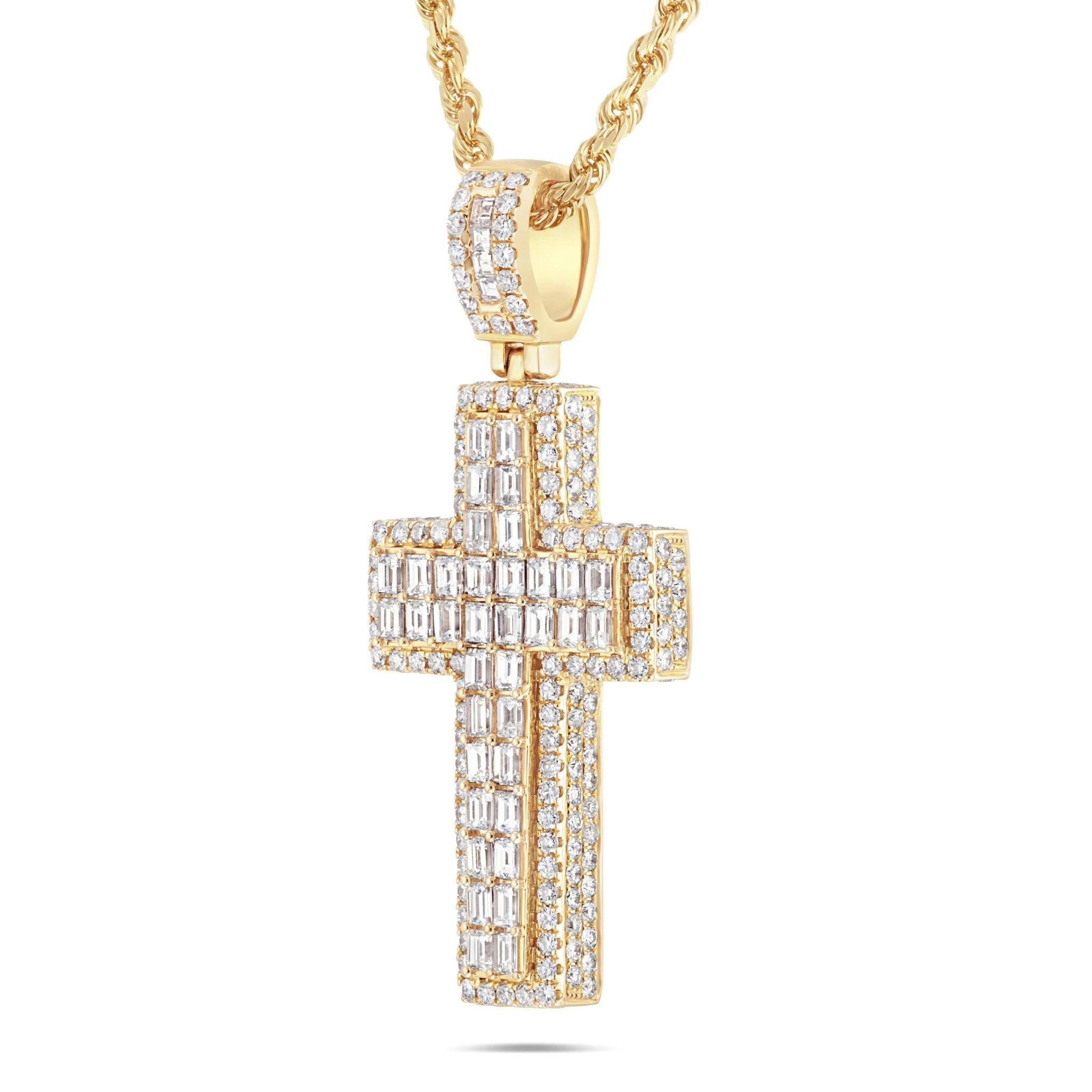 14K Gold 8.10ct Emerald Diamond Cross Pendant