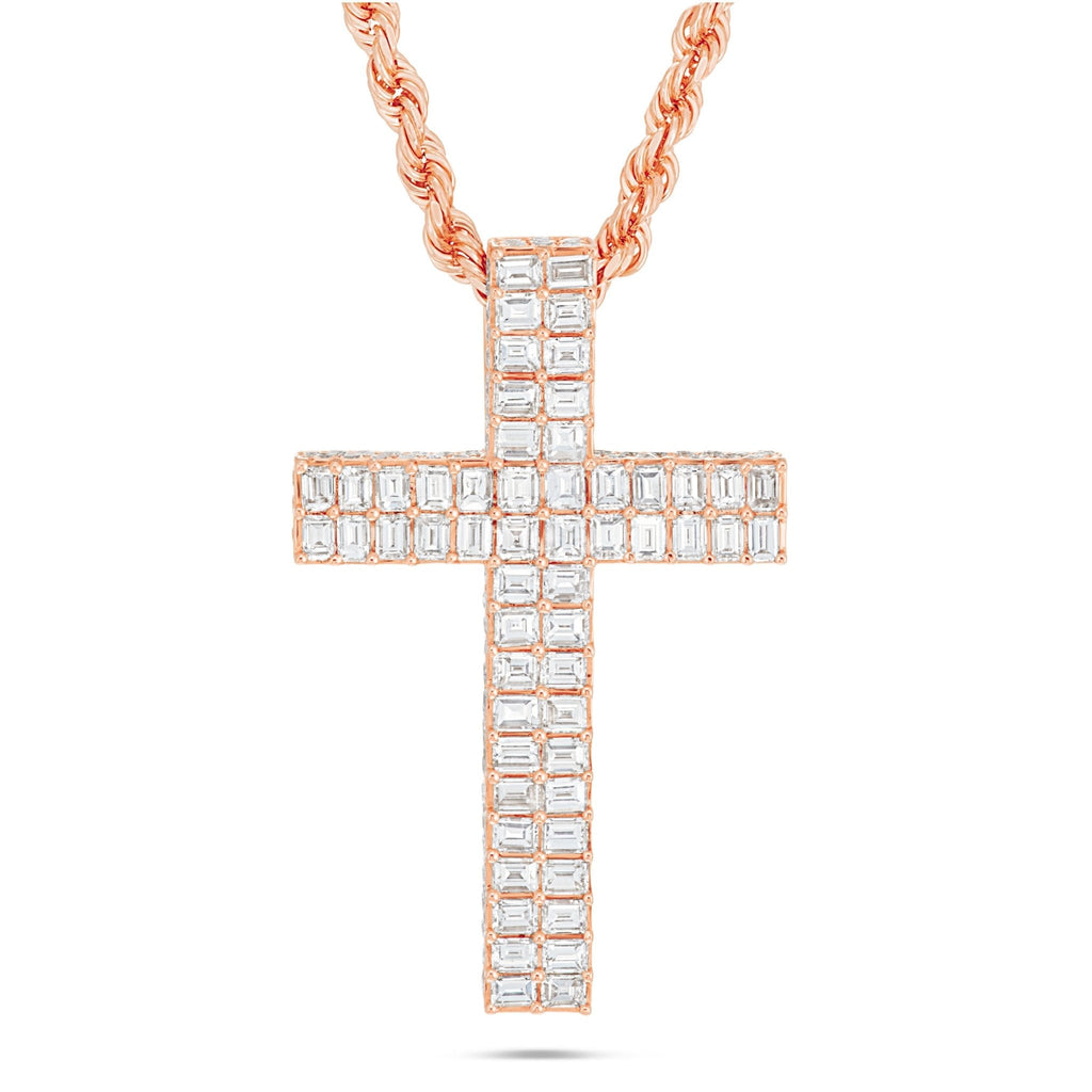 14K Gold 5.83ct Emerald Diamond Cross Pendant