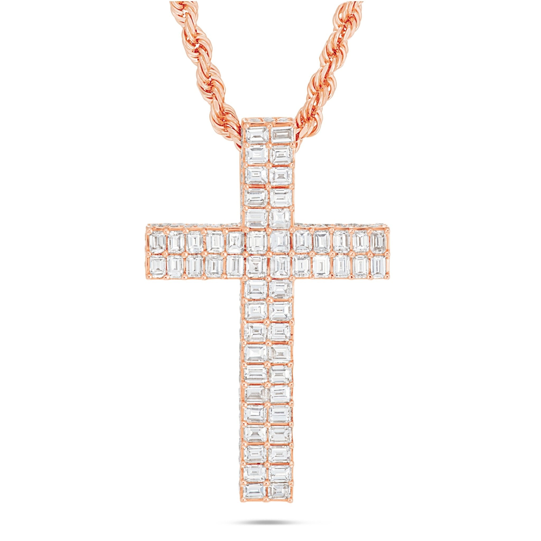 14K Gold 5.83ct Emerald Diamond Cross Pendant