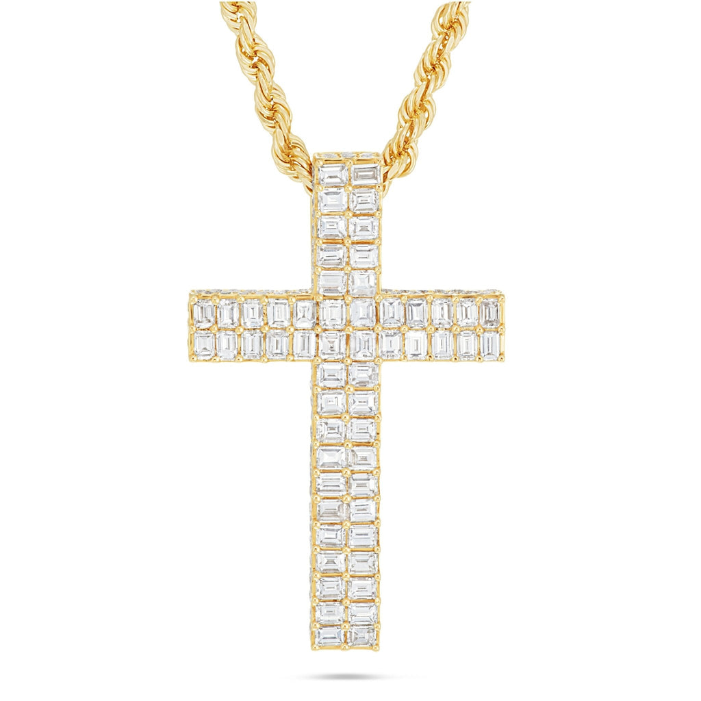 14K Gold 5.83ct Emerald Diamond Cross Pendant