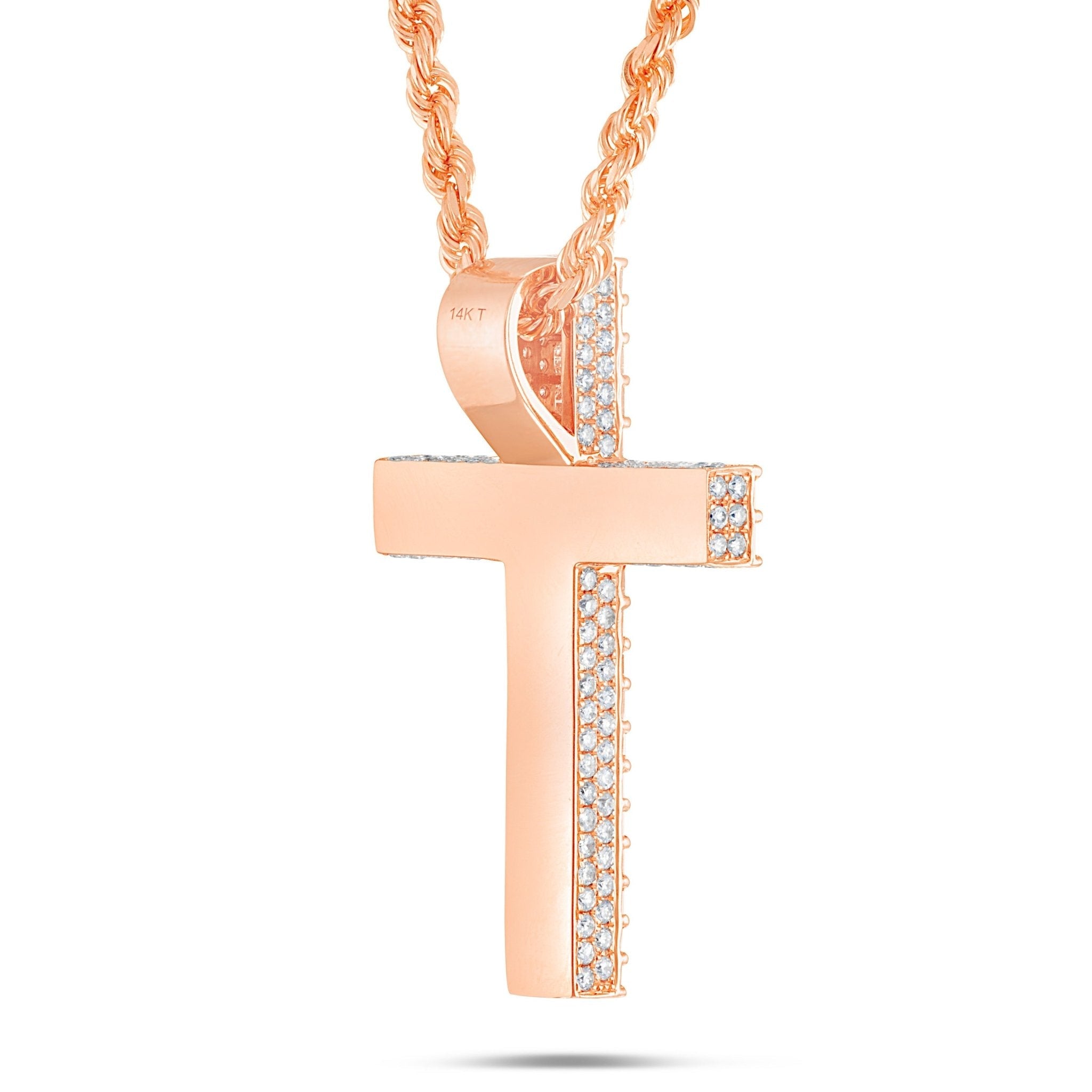 14K Gold 5.83ct Emerald Diamond Cross Pendant