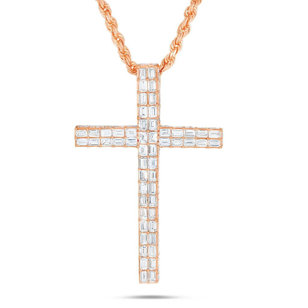 14K Gold 7.20ct Emerald Diamond Cross Pendant