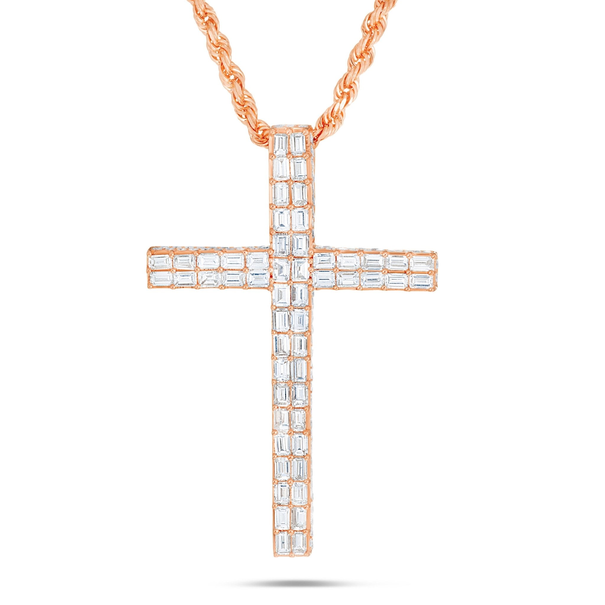 14K Gold 7.20ct Emerald Diamond Cross Pendant