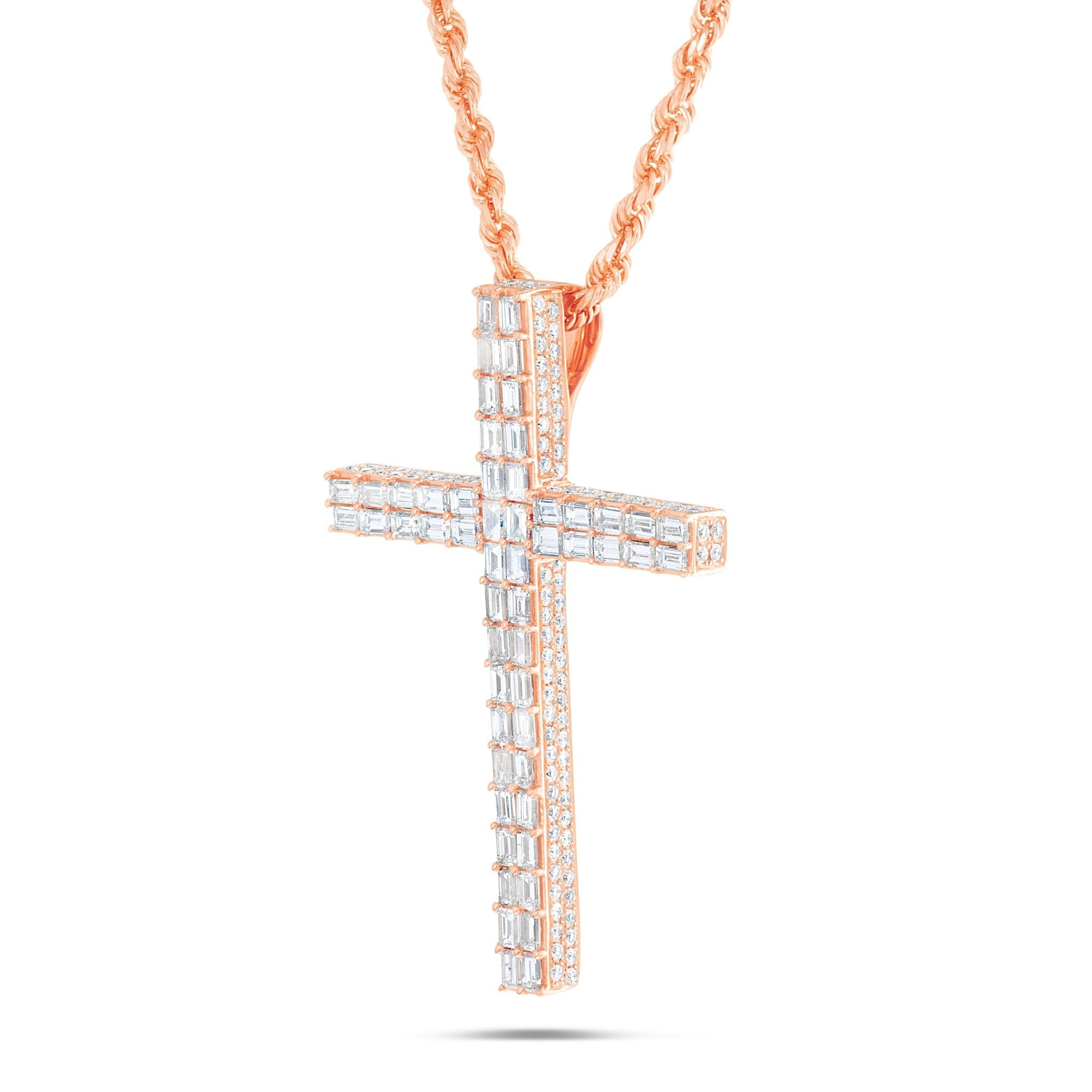 14K Gold 7.20ct Emerald Diamond Cross Pendant