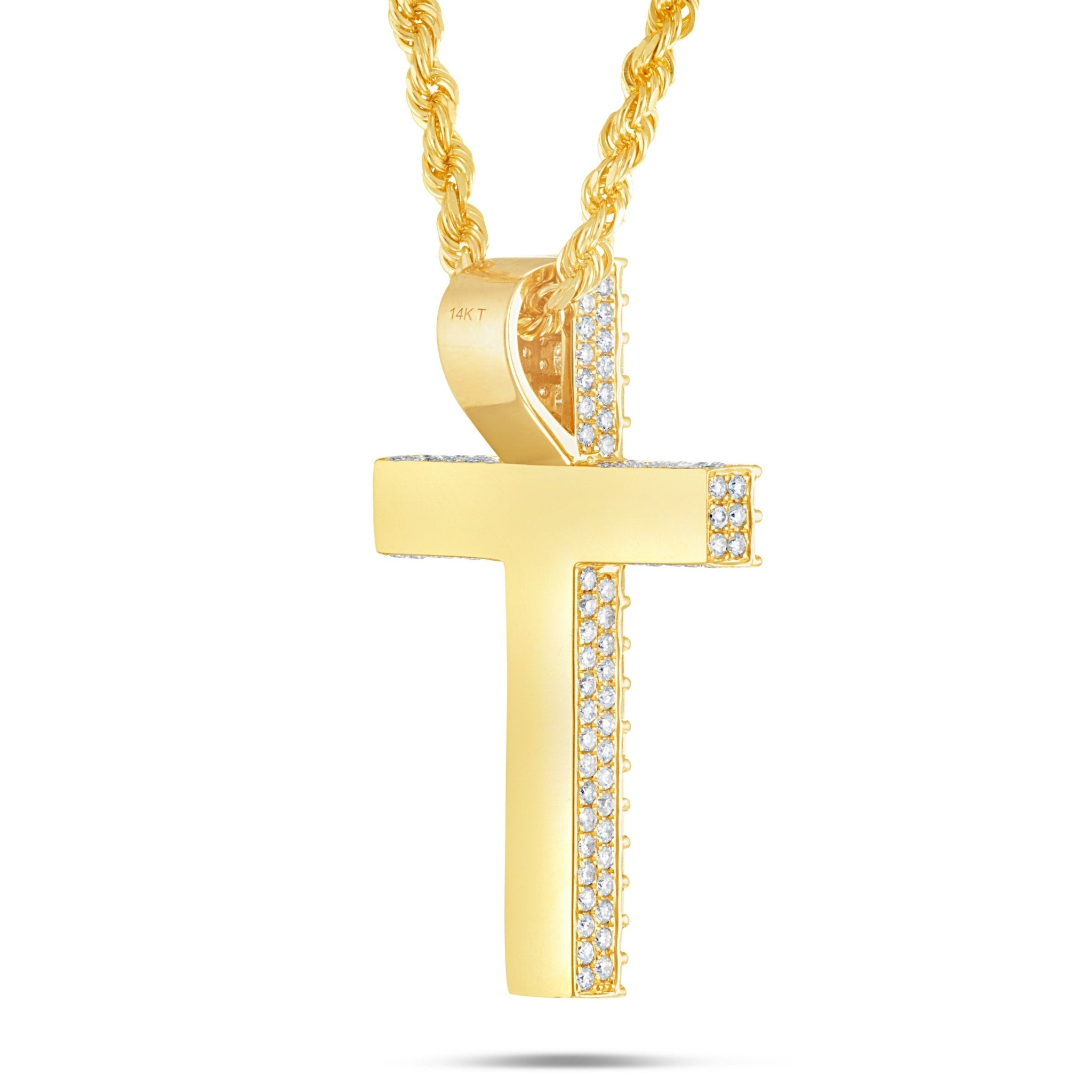 14K Gold 5.83ct Emerald Diamond Cross Pendant