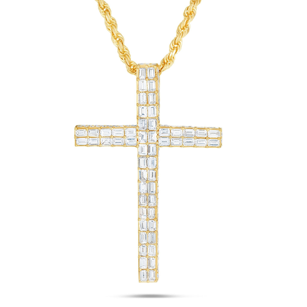 14K Gold 7.20ct Emerald Diamond Cross Pendant