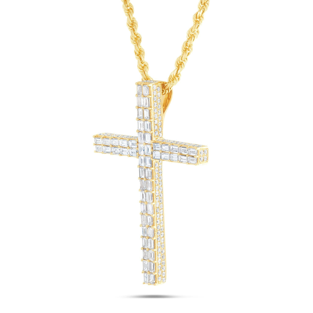 14K Gold 7.20ct Emerald Diamond Cross Pendant
