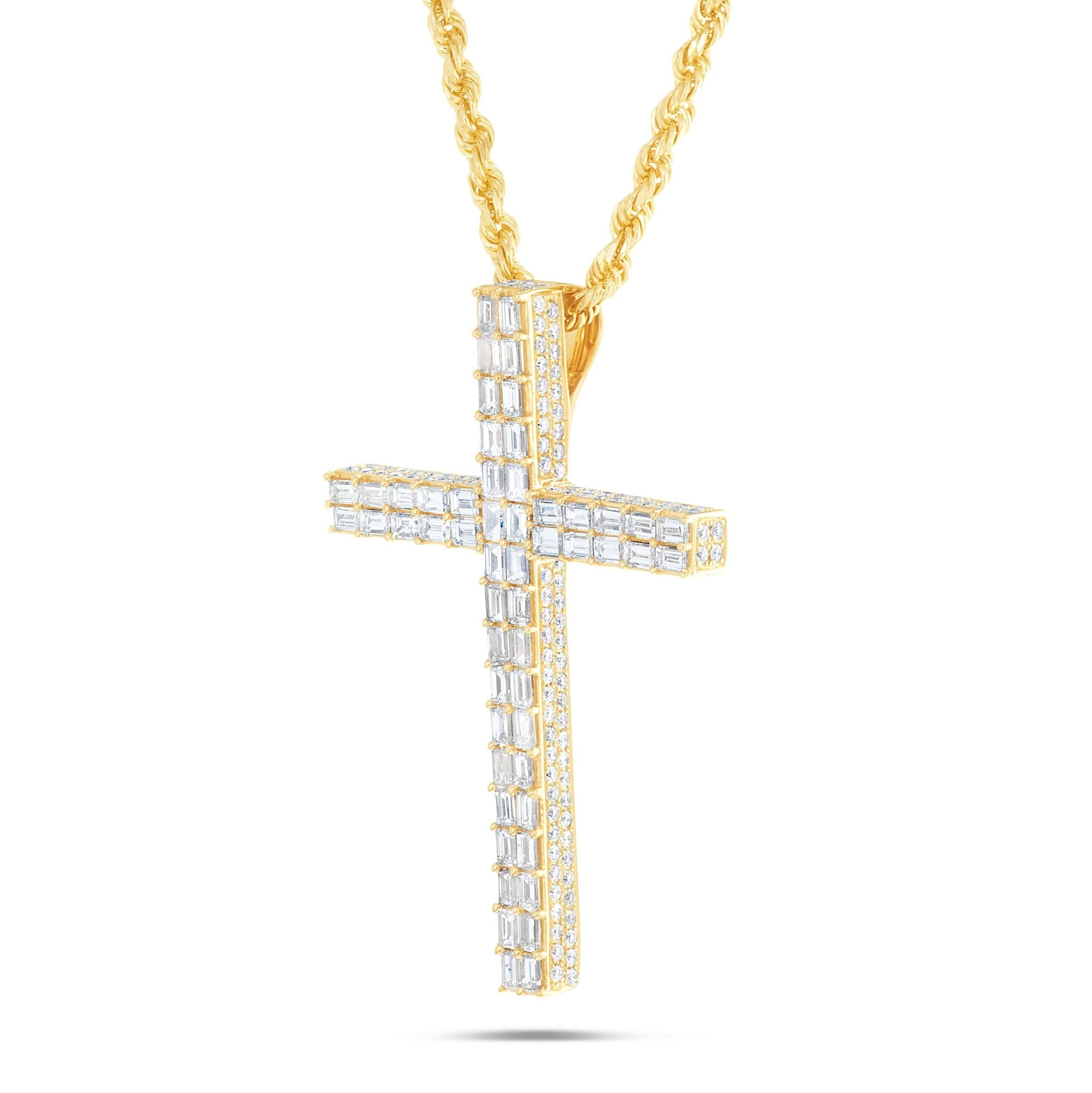 14K Gold 7.20ct Emerald Diamond Cross Pendant
