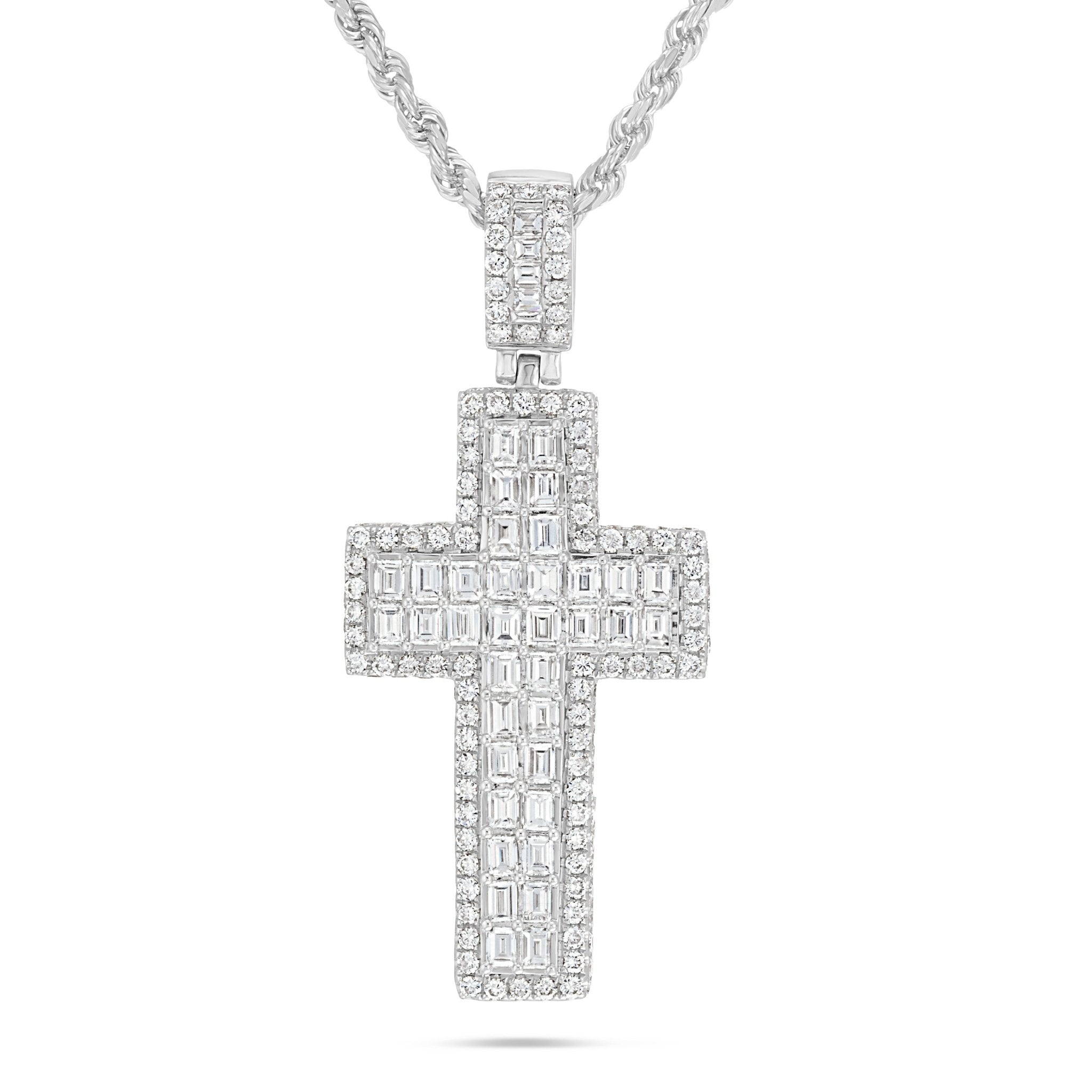 14K Gold 8.10ct Emerald Diamond Cross Pendant
