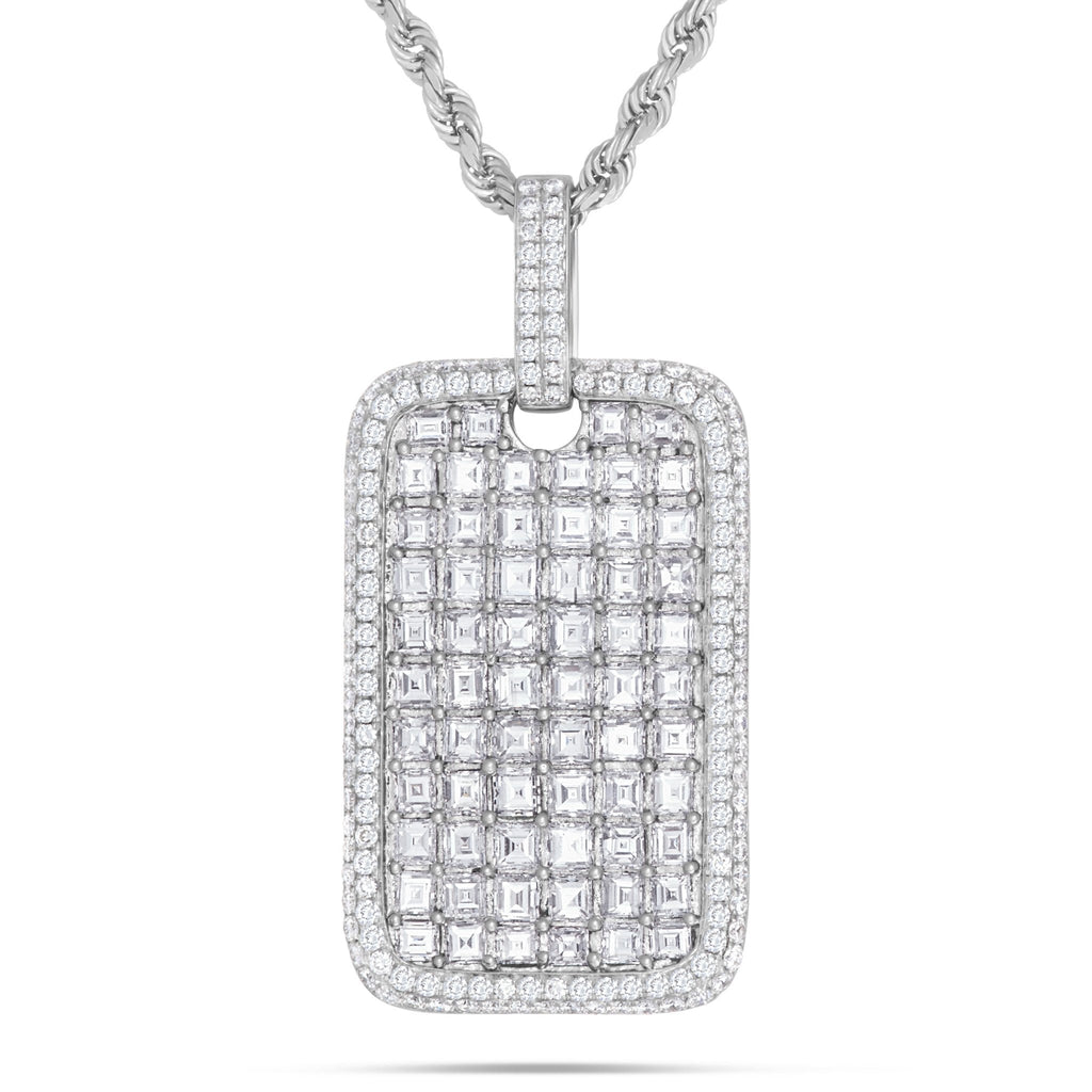 14K White Gold 10.75ct Emerald Diamond Dog Tag Pendant