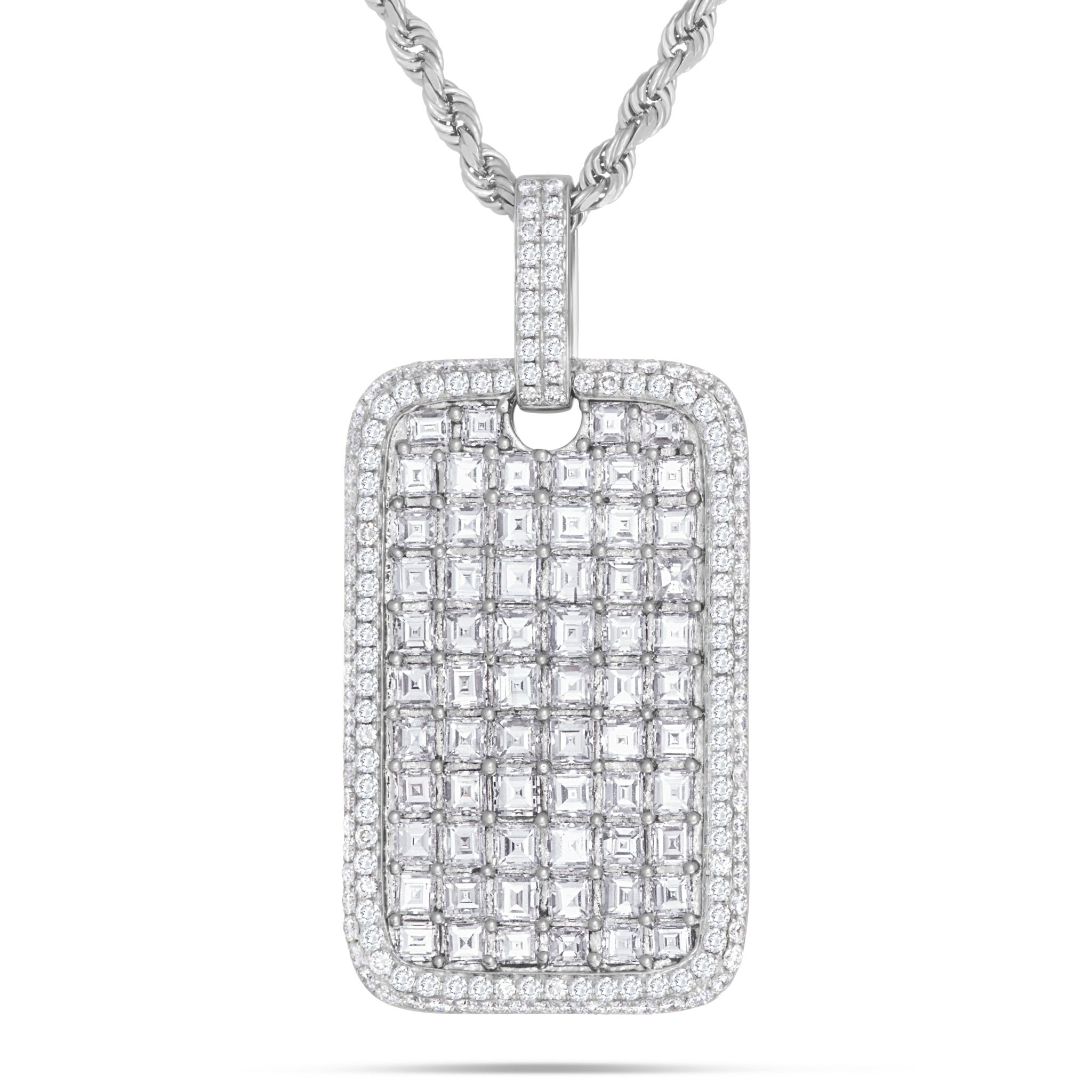 14K White Gold 10.75ct Emerald Diamond Dog Tag Pendant