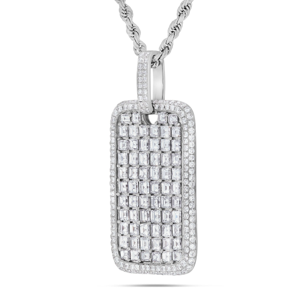 14K White Gold 10.75ct Emerald Diamond Dog Tag Pendant