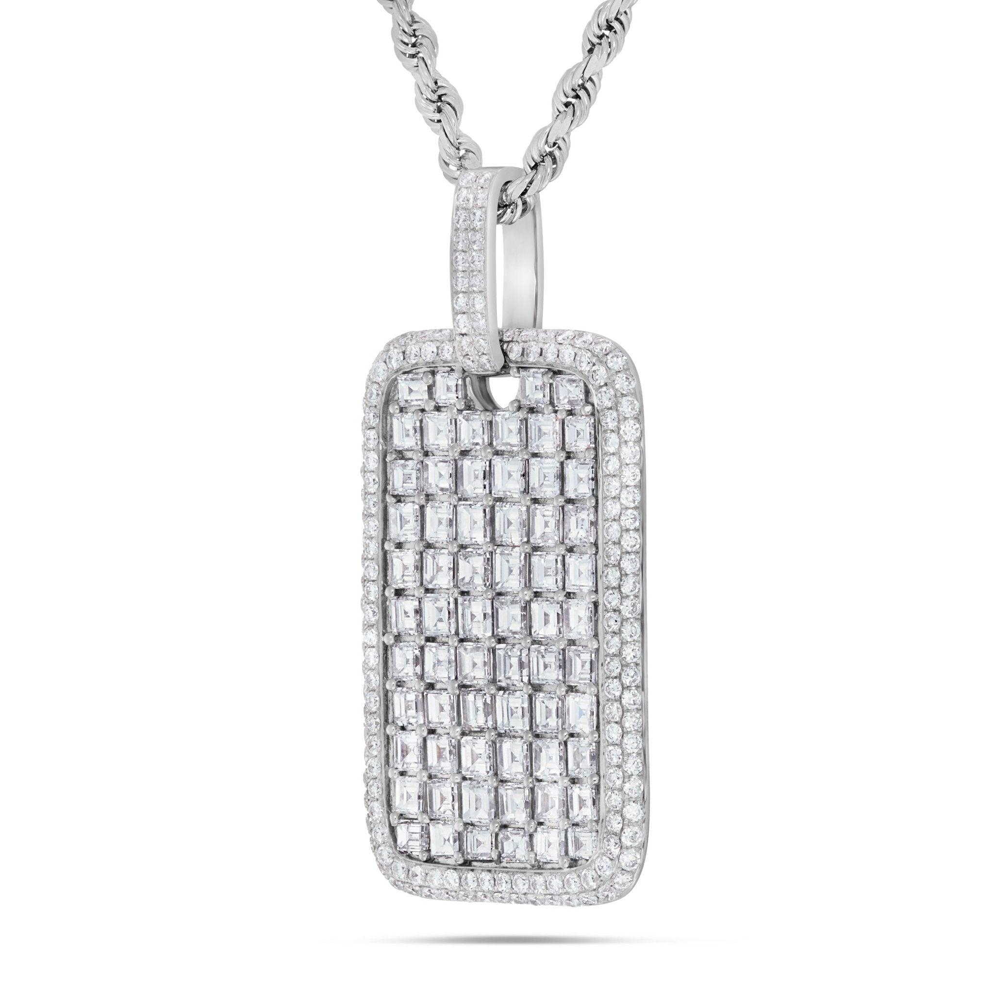 14K White Gold 10.75ct Emerald Diamond Dog Tag Pendant