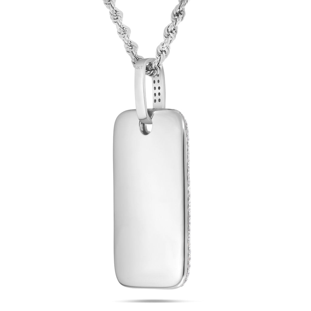 14K White Gold 10.75ct Emerald Diamond Dog Tag Pendant