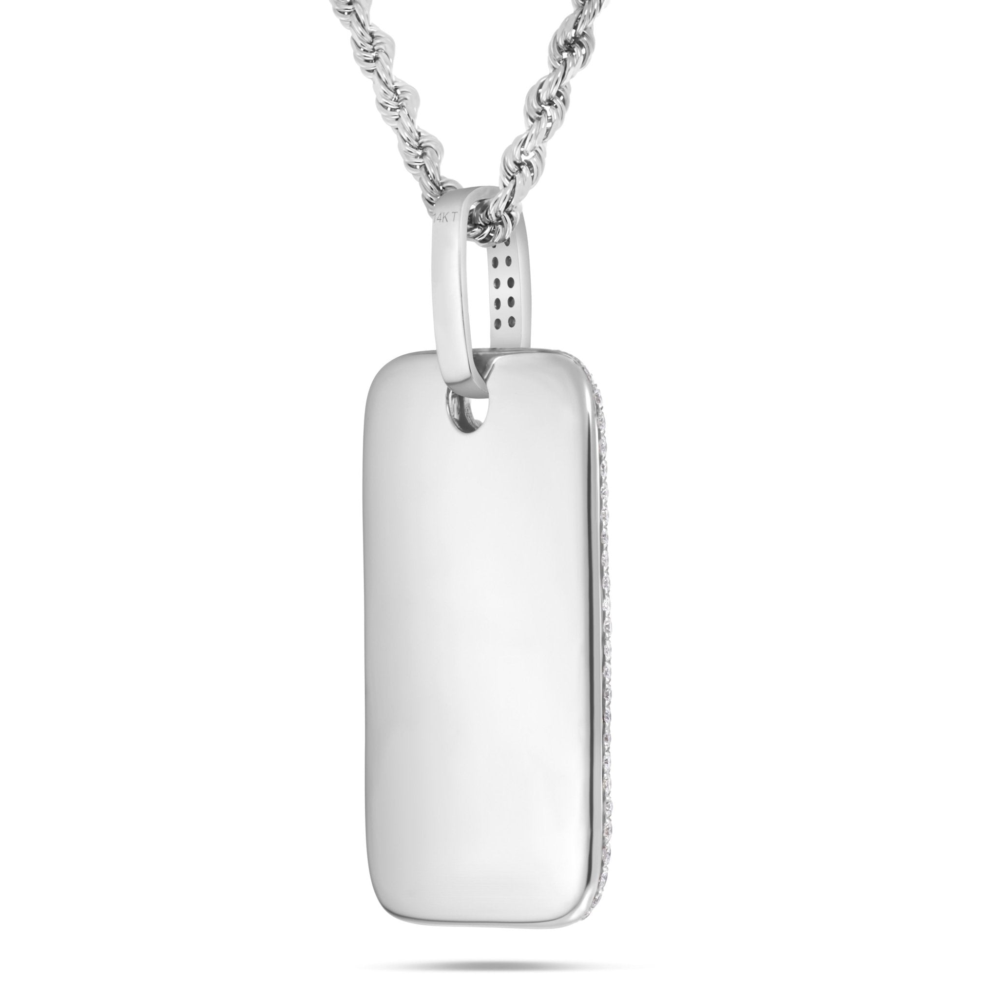 14K White Gold 10.75ct Emerald Diamond Dog Tag Pendant