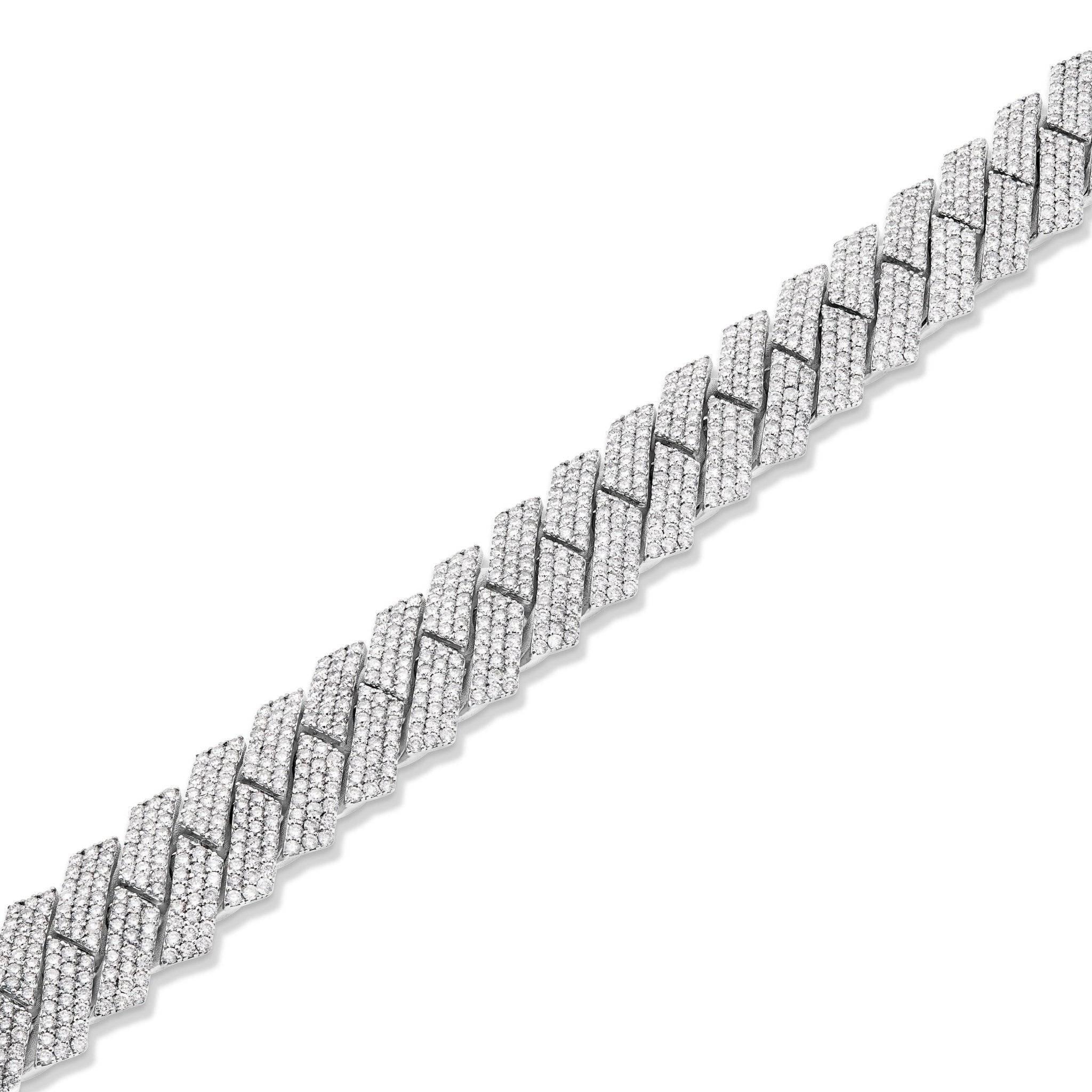 10K White Gold 16.69ct Flower set Diamond 13mm Cuban Bracelet