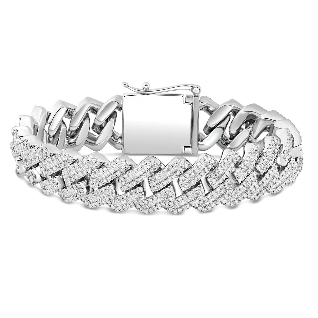 10K White Gold 25ct Prong set Baguette Diamond 10mm Cuban Bracelet