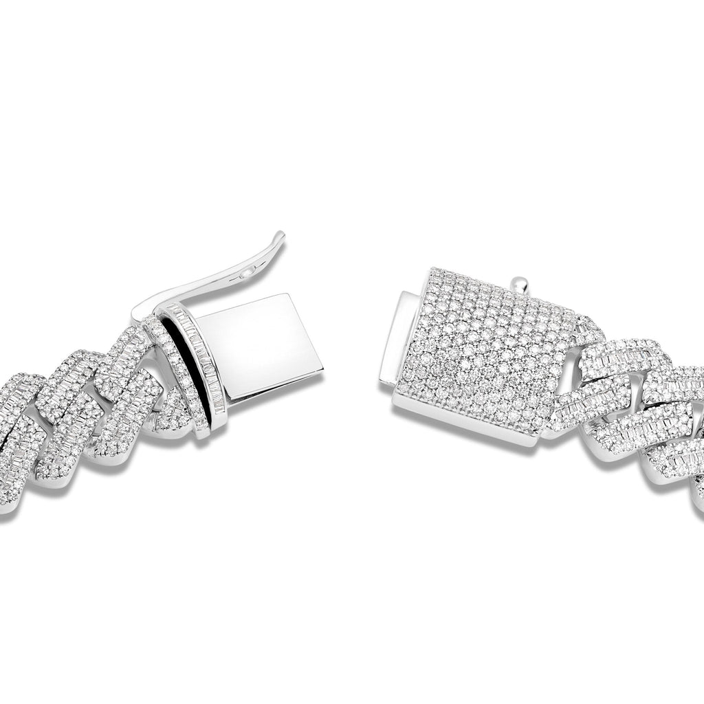 10K White Gold 25ct Prong set Baguette Diamond 10mm Cuban Bracelet