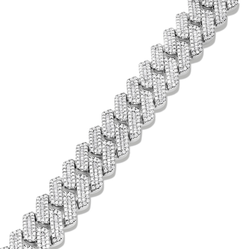 10K White Gold 25ct Prong set Baguette Diamond 10mm Cuban Bracelet