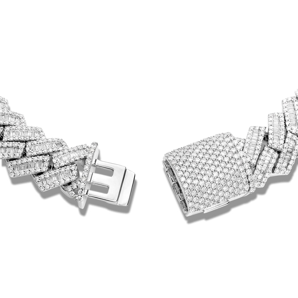 10K White Gold 22.45ct Prong set Baguette Diamond 10mm Cuban Bracelet