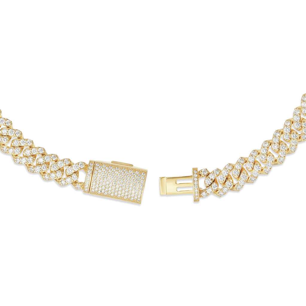 10K Gold 20.18ctw Prongset Diamond 10.5mm Cuban Chain