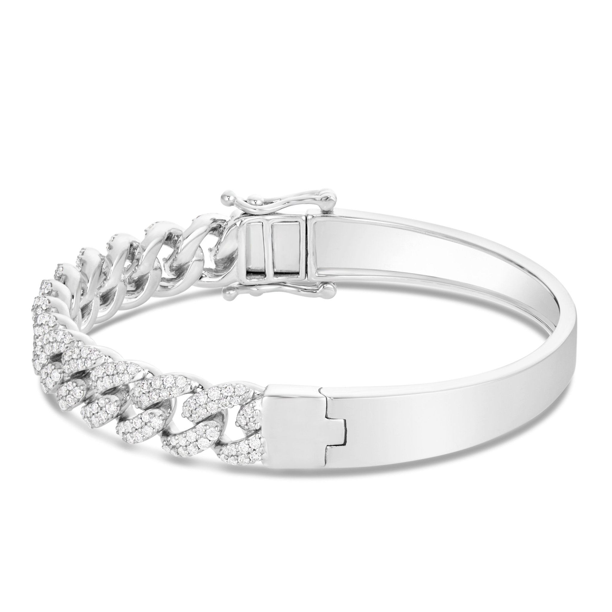 10K White Gold 2.0ct Prong set Diamond Cuban Bangle Bracelet