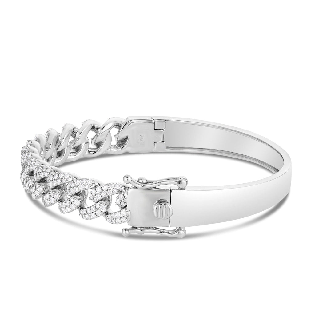 10K White Gold 2.0ct Prong set Diamond Cuban Bangle Bracelet
