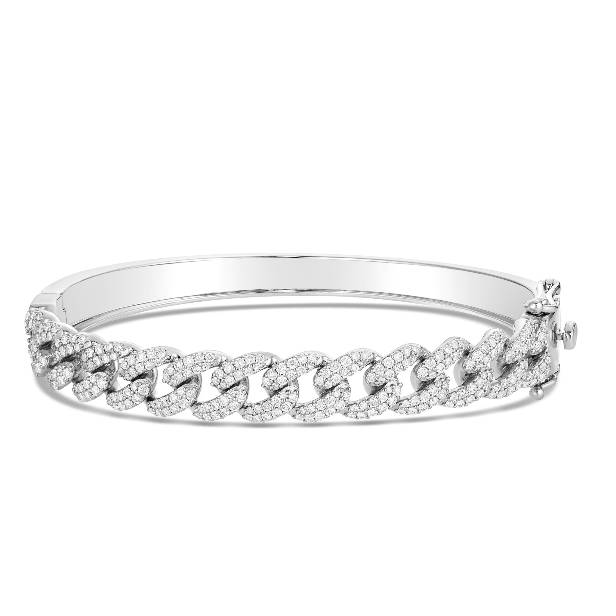10K White Gold 2.0ct Prong set Diamond Cuban Bangle Bracelet