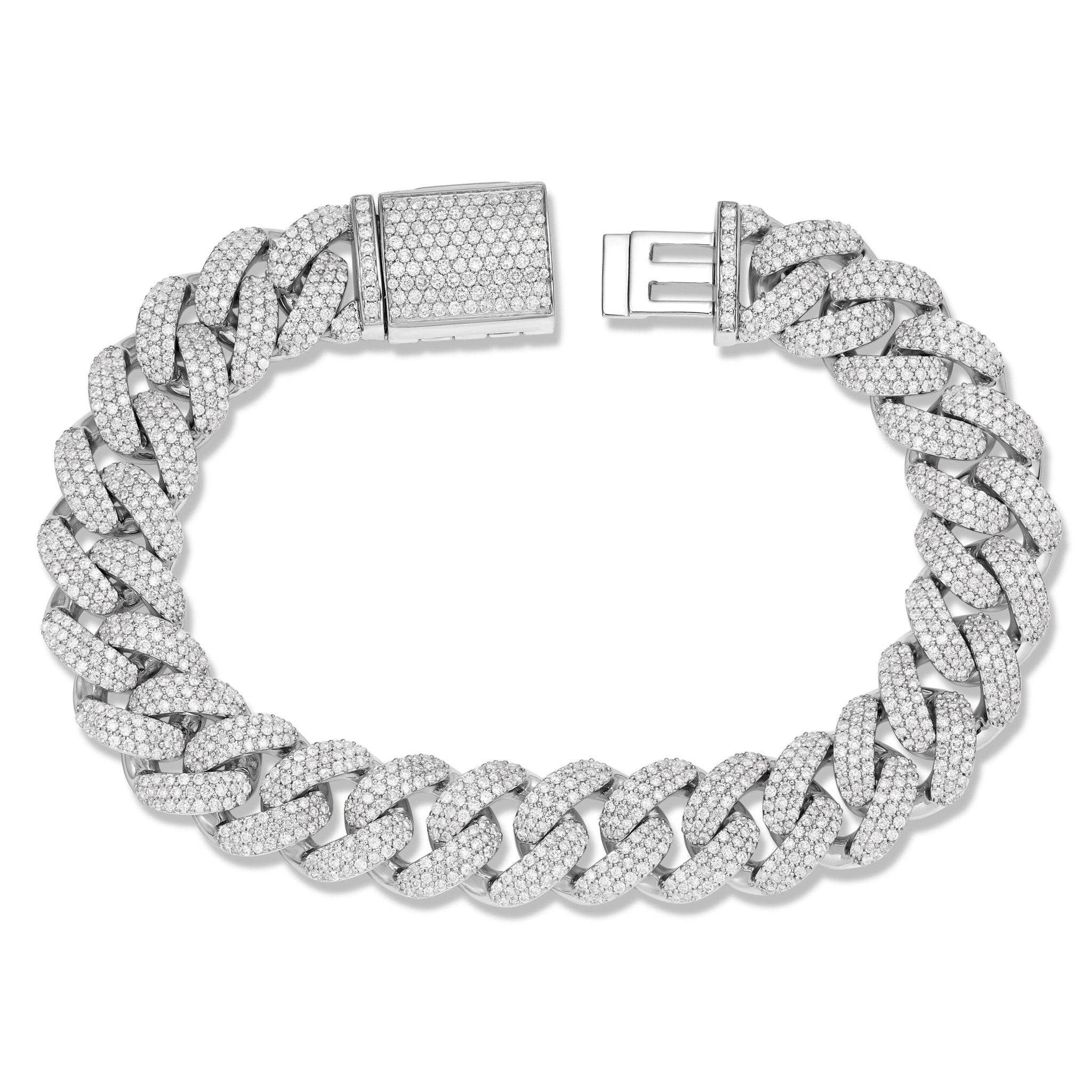 10K White Gold 22ct Prong set Diamond 8mm Cuban Bracelet