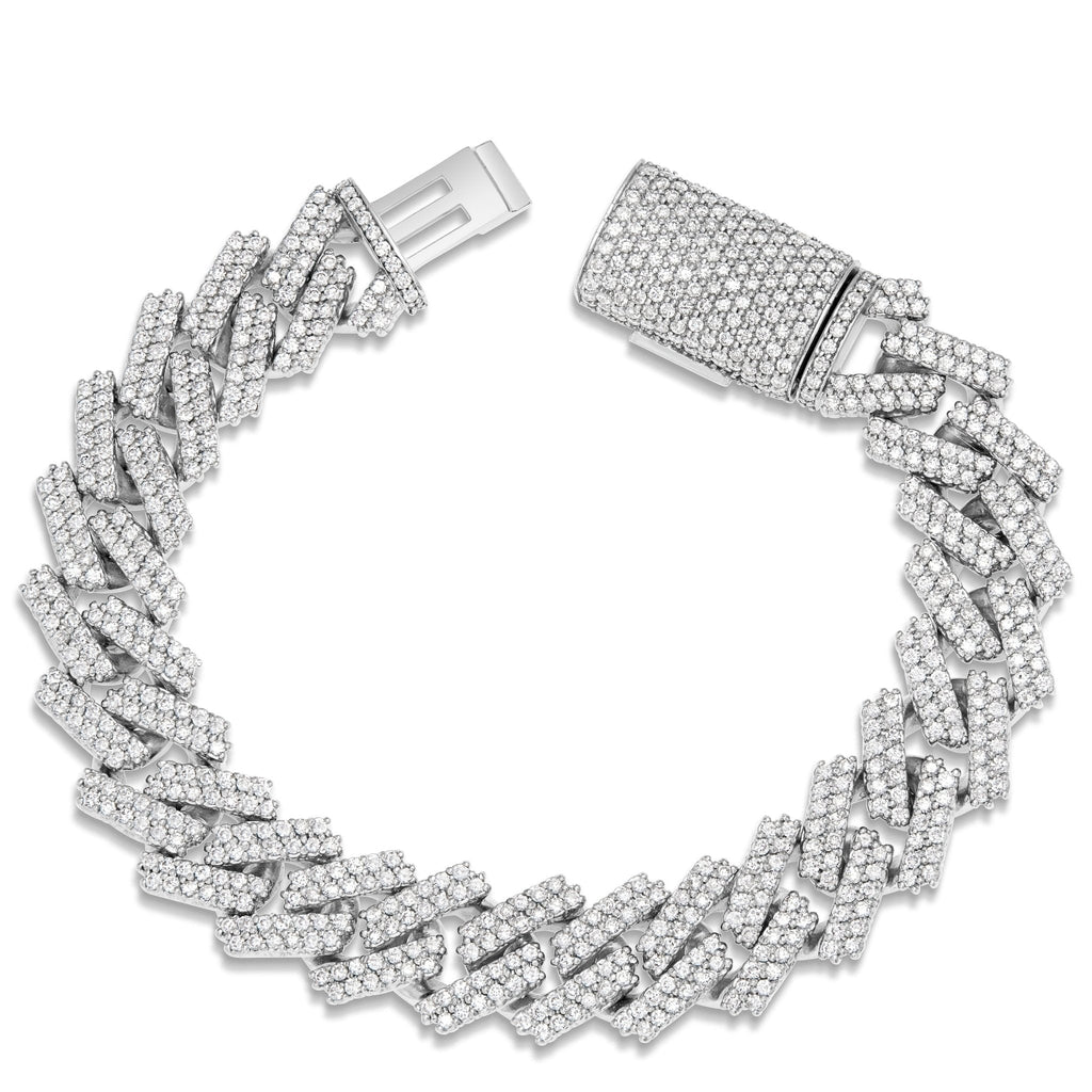 10K White Gold 13.6ct Prong set Diamond 16mm Cuban Bracelet