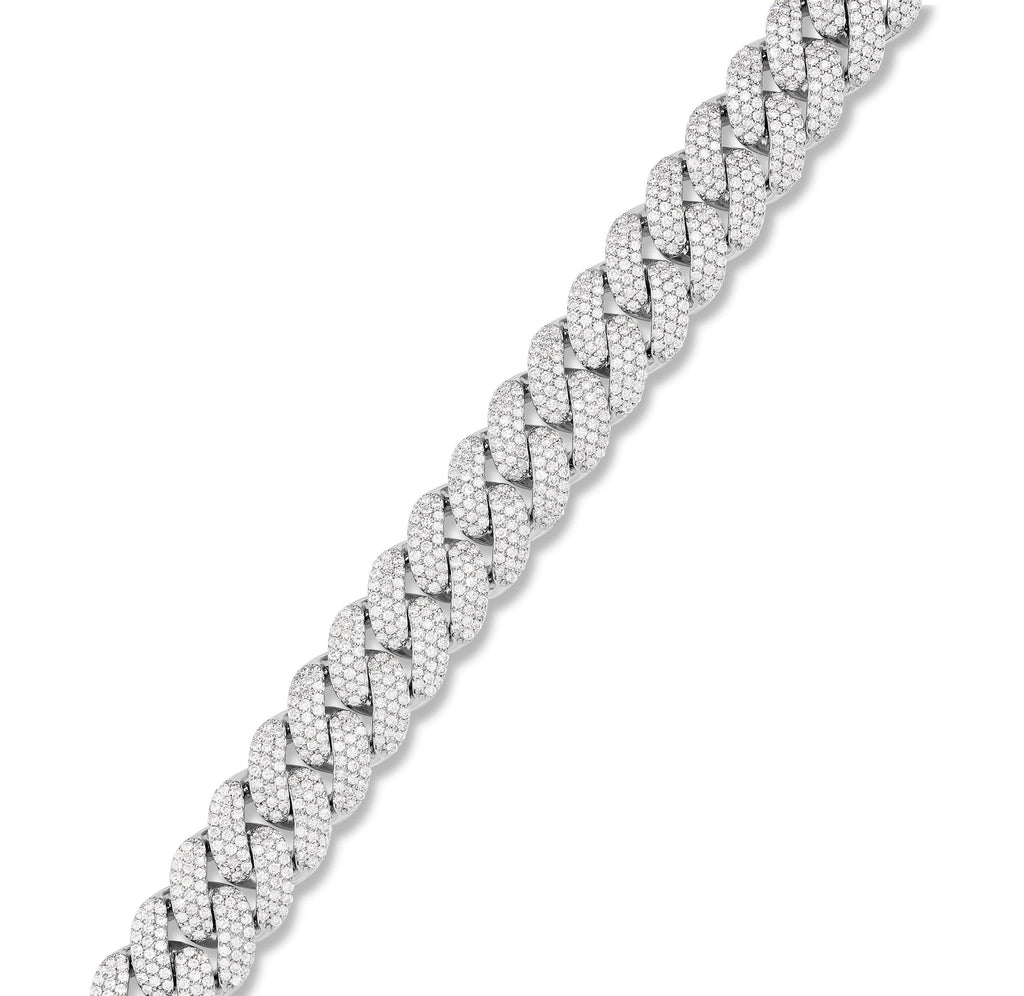 10K White Gold 22.95ct Prong set Diamond 8mm Cuban Bracelet
