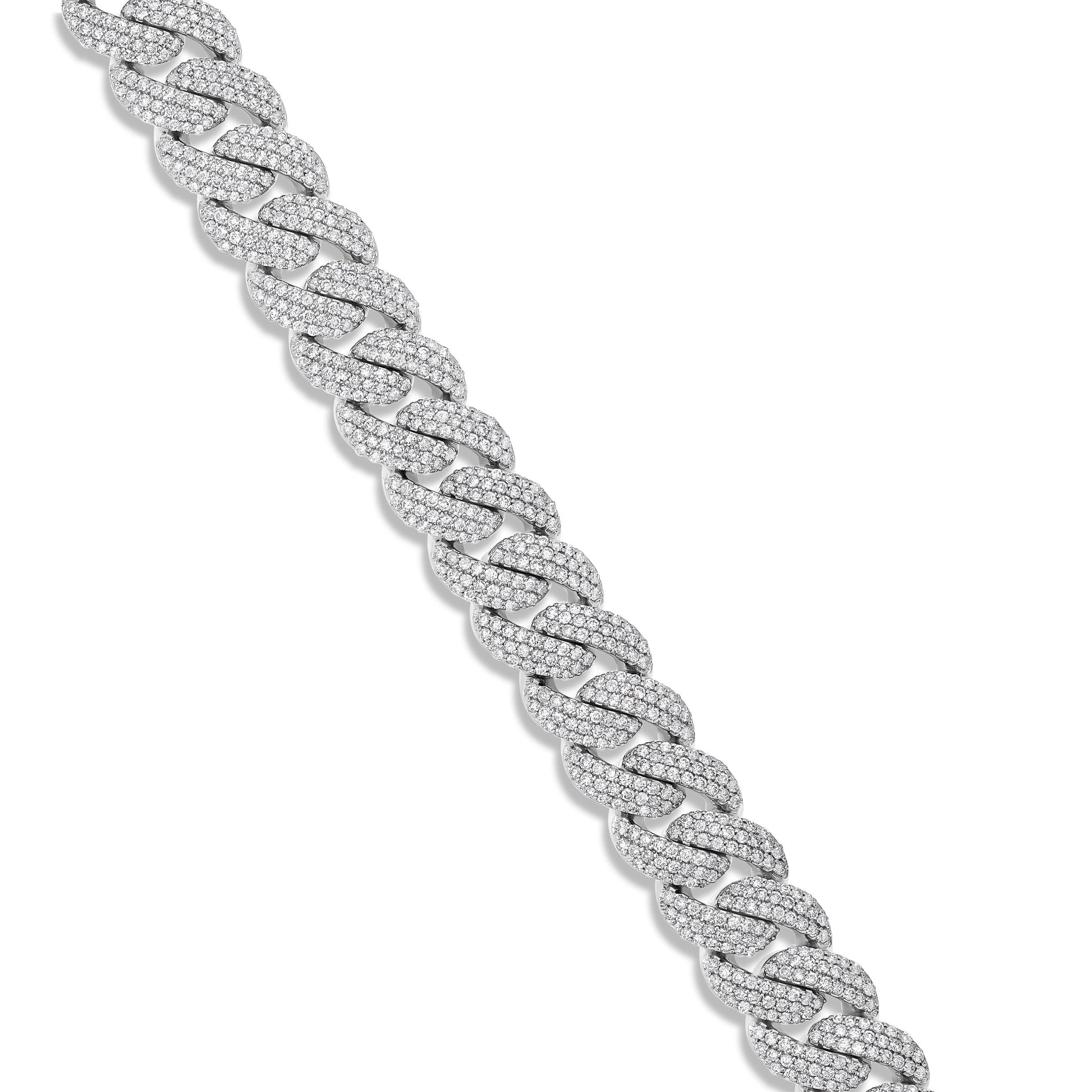 10K White Gold 22ct Prong set Diamond 10mm Cuban Bracelet